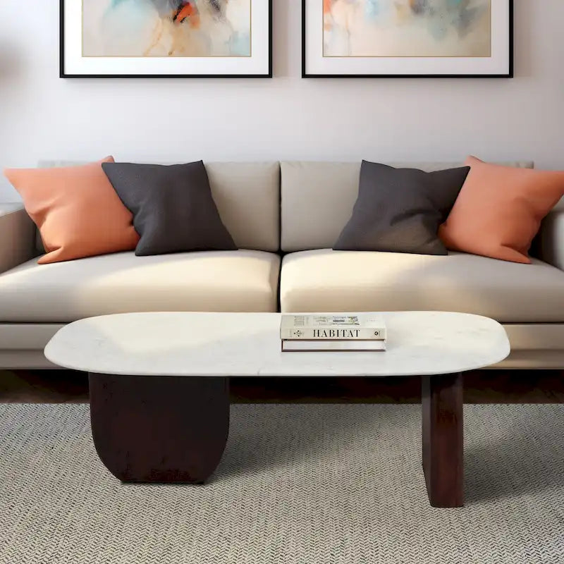 Sagebrook Home Moderner runder Couchtisch aus Marmor und Holz, 48 x 24 x 16