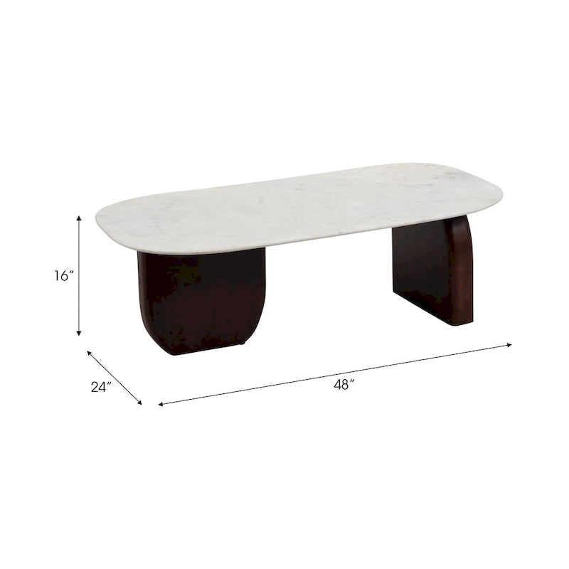 Sagebrook Home Moderner runder Couchtisch aus Marmor und Holz, 48 x 24 x 16