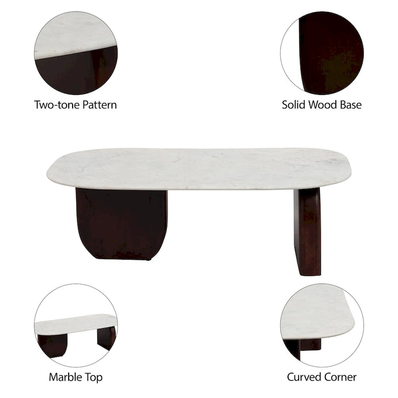 Sagebrook Home Moderner runder Couchtisch aus Marmor und Holz, 48 x 24 x 16