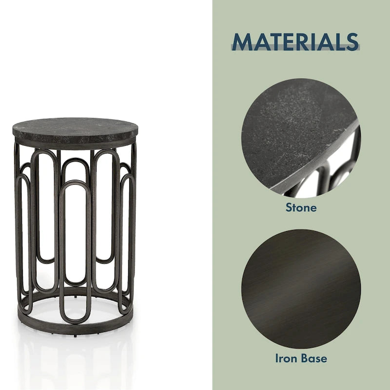 Lars runder kleiner Beistelltisch mit Marmorplatte, stabilem dekorativem Metallsockel von Furniture of America