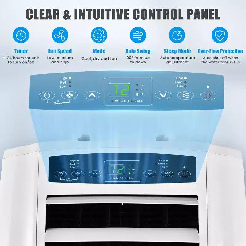 Costway 8000 BTU (11.500 BTU ASHRAE) Dual-Schlauch Tragbare Klimaanlage 3-in-1 Klimagerät mit Fernbedienung