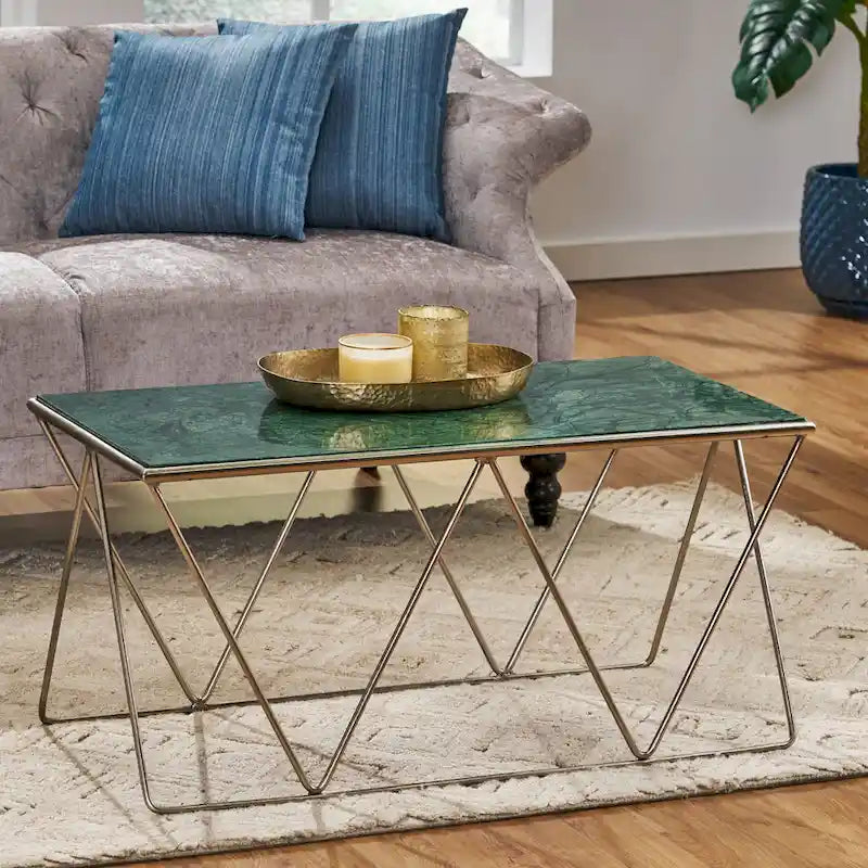 Sardis Moderner handgefertigter Couchtisch mit Marmorplatte von Christopher Knight Home – 37,00 L x 19,00 B x 18,00 H