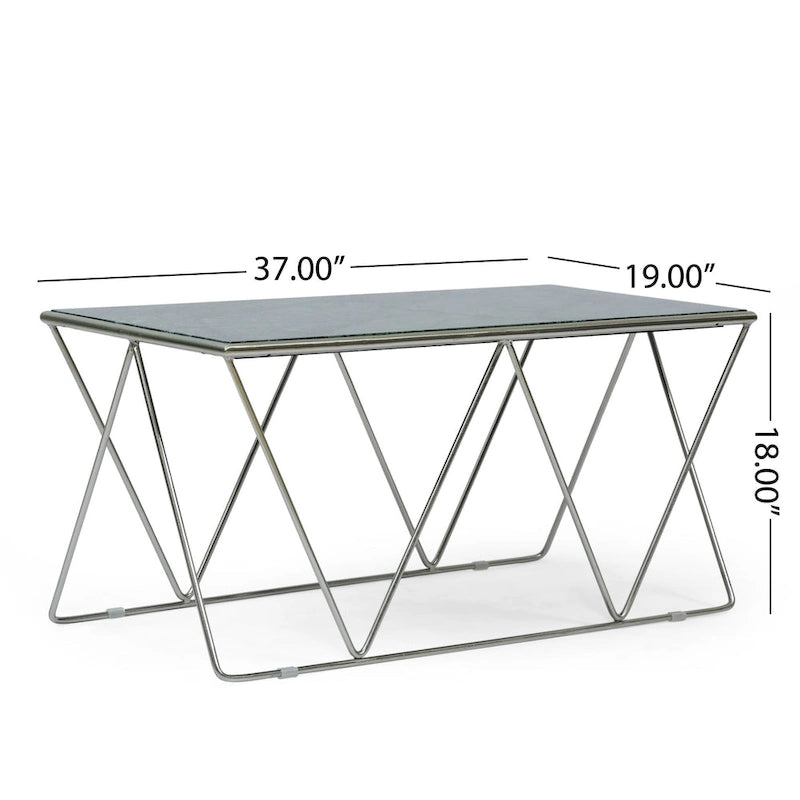 Sardis Moderner handgefertigter Couchtisch mit Marmorplatte von Christopher Knight Home – 37,00 L x 19,00 B x 18,00 H