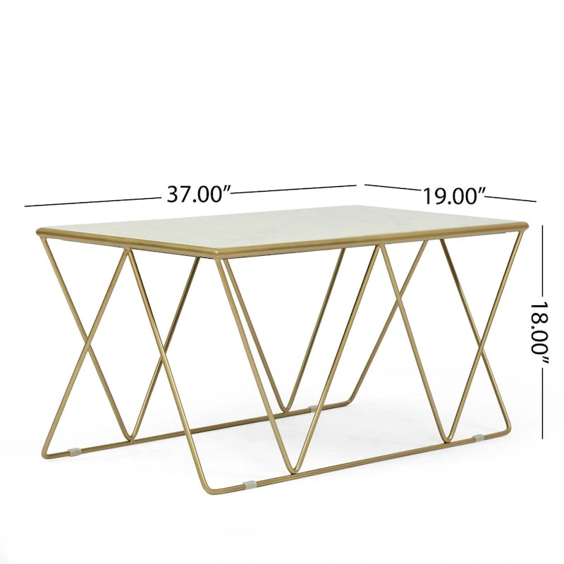 Sardis Moderner handgefertigter Couchtisch mit Marmorplatte von Christopher Knight Home – 37,00 L x 19,00 B x 18,00 H