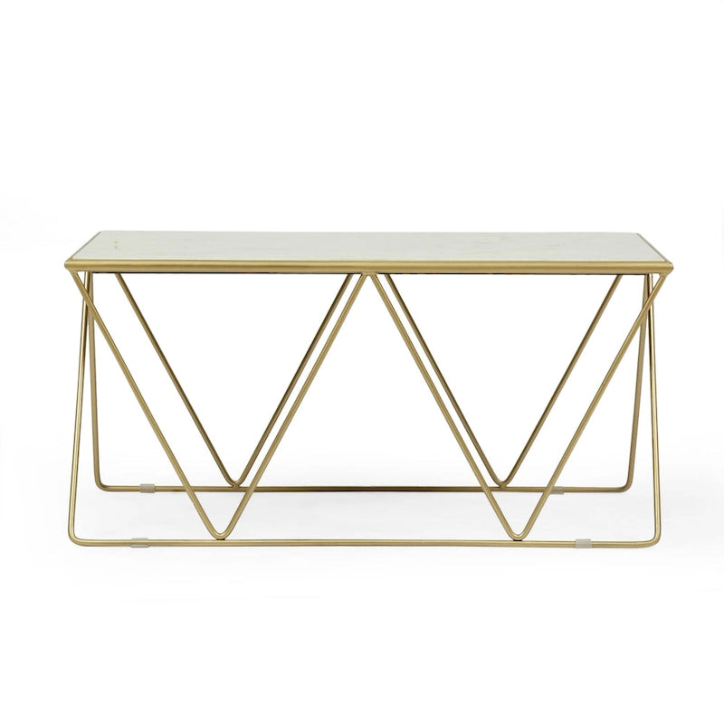 Sardis Moderner handgefertigter Couchtisch mit Marmorplatte von Christopher Knight Home – 37,00 L x 19,00 B x 18,00 H
