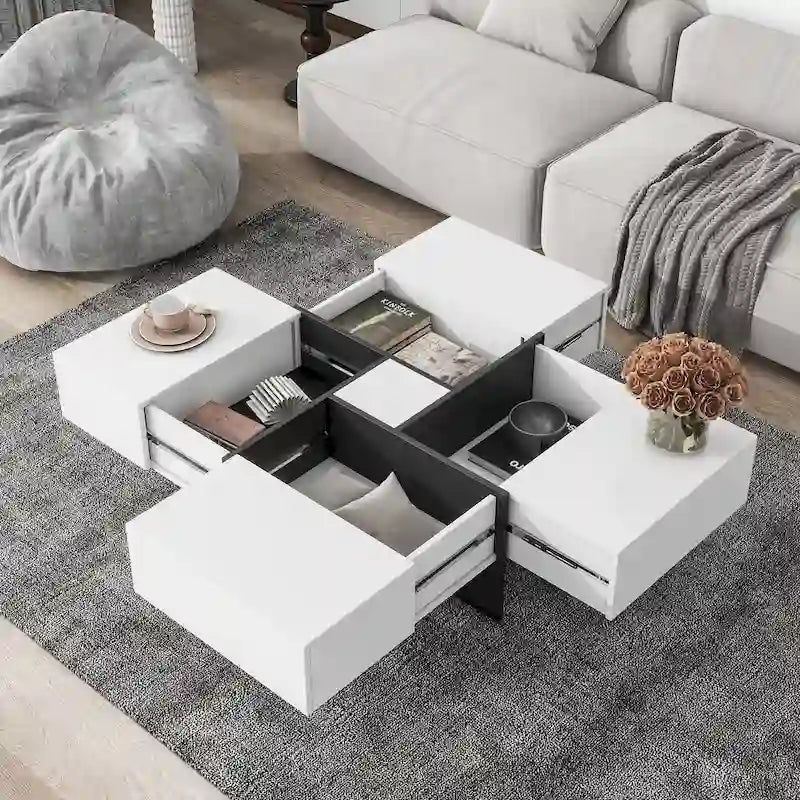 Im Trend liegender Couchtisch im modernen Design mit verstecktem Stauraum – 80 x 80 x 35 cm