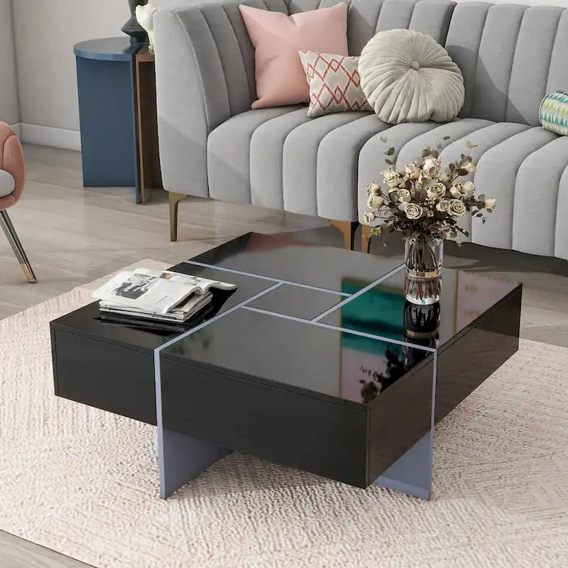 Im Trend liegender Couchtisch im modernen Design mit verstecktem Stauraum – 80 x 80 x 35 cm