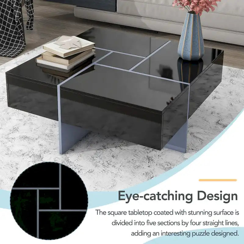 Im Trend liegender Couchtisch im modernen Design mit verstecktem Stauraum – 80 x 80 x 35 cm