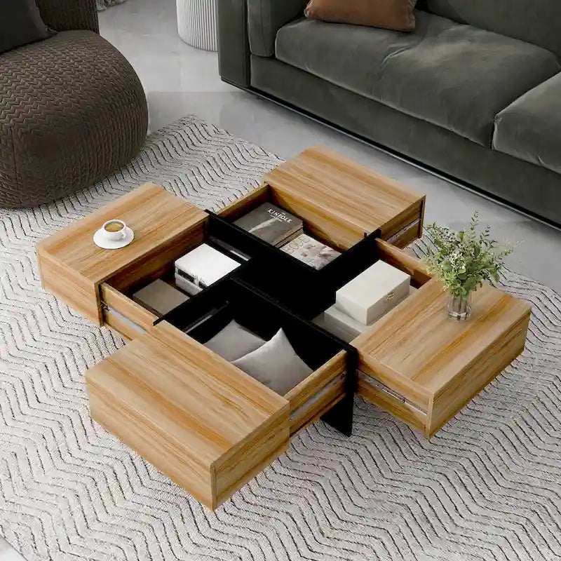 Im Trend liegender Couchtisch im modernen Design mit verstecktem Stauraum – 80 x 80 x 35 cm