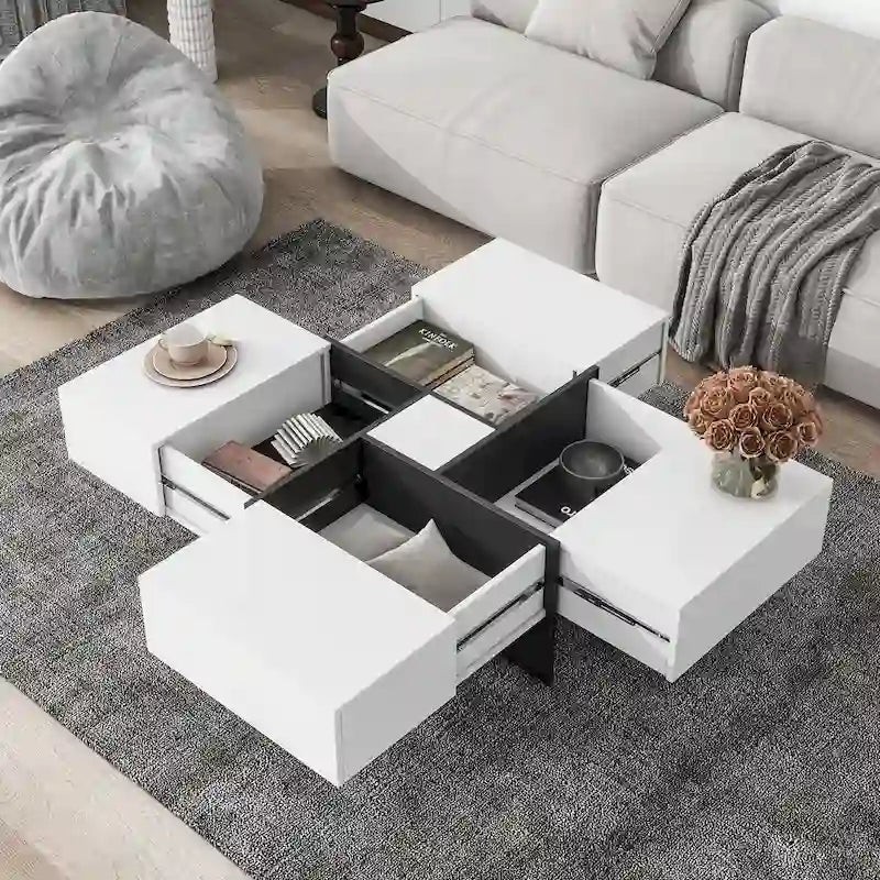 Im Trend liegender Couchtisch im modernen Design mit verstecktem Stauraum – 80 x 80 x 35 cm