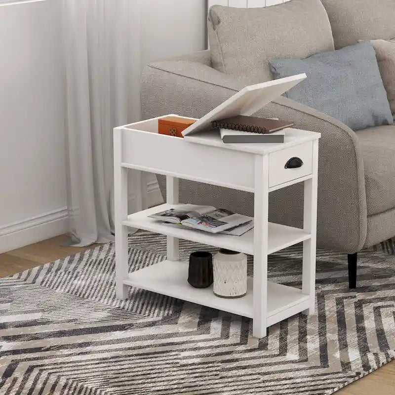 Schmaler Beistelltisch mit Schubladen und aufklappbarem Staufach – 30 x 60 x 60 cm