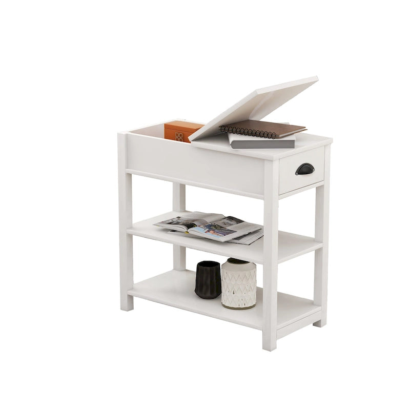 Schmaler Beistelltisch mit Schubladen und aufklappbarem Staufach – 30 x 60 x 60 cm