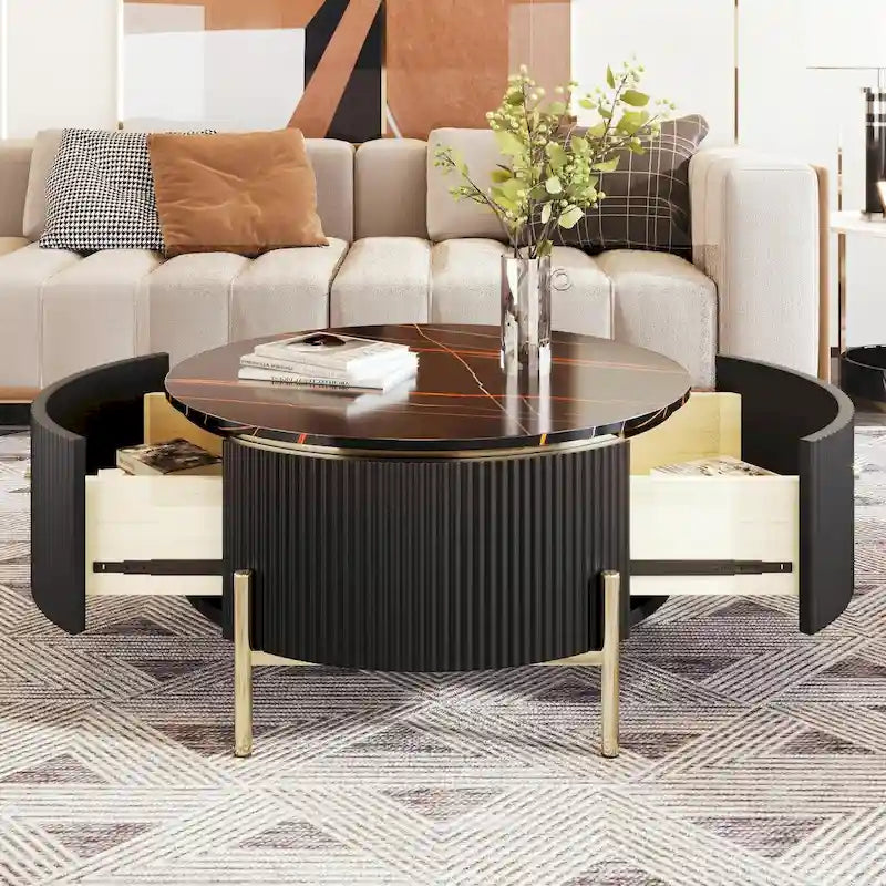 31.5 Moderner runder Couchtisch mit großer Schublade
