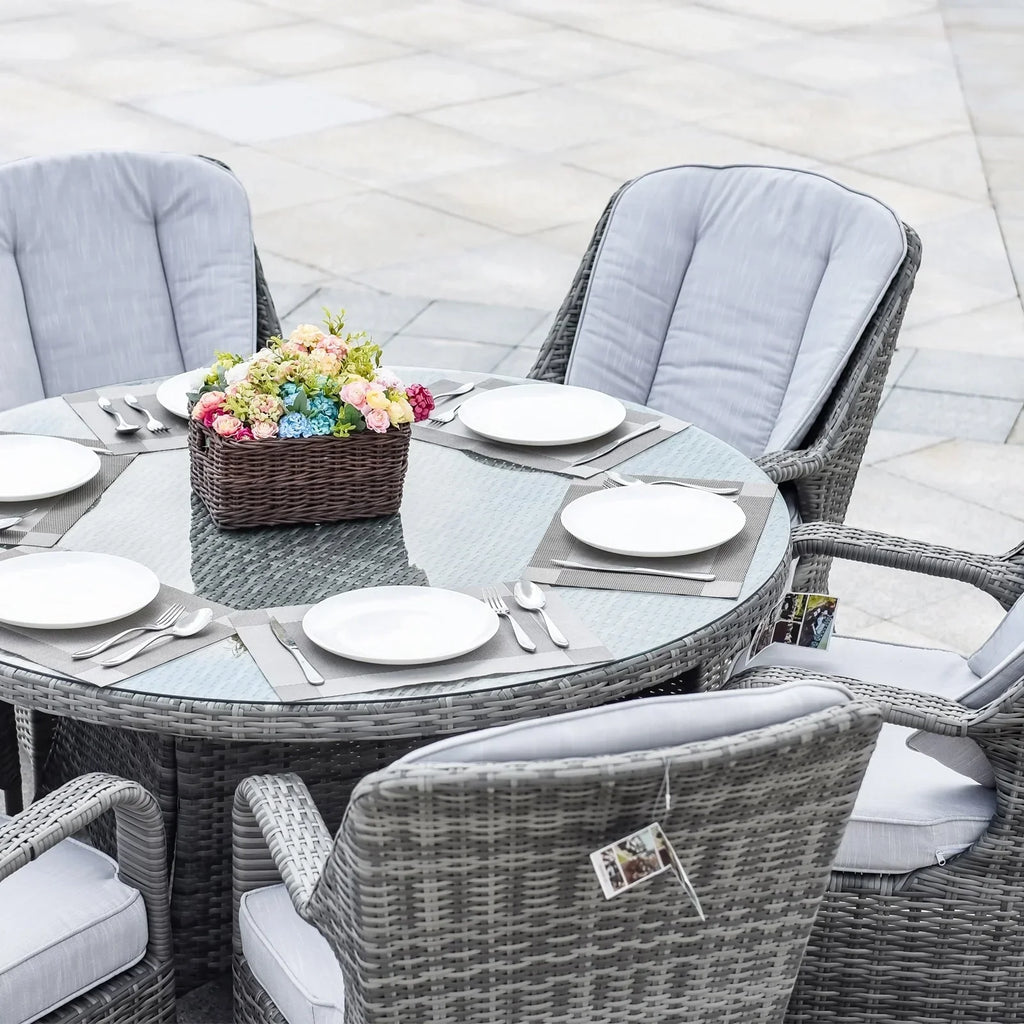7-teiliges Garten-Essgruppe aus Rattan mit runden Kissen von Moda Furnishings