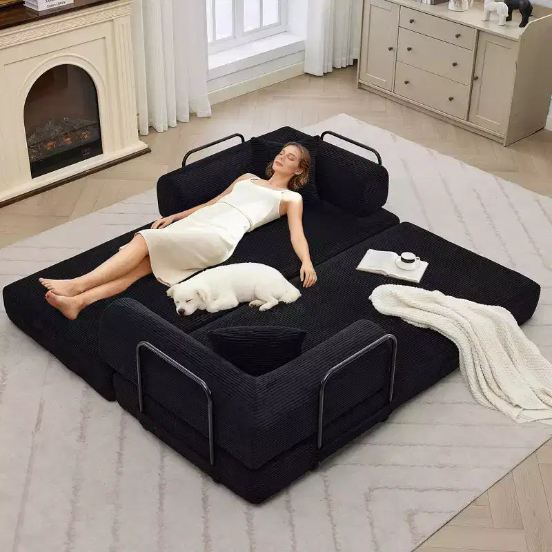 4-in-1 Schlafsofa, 79" rahmenloses Cord-Klappbodenbett mit Kissen, keine Montage erforderlich, Zweisitzer für kleine Wohnungen