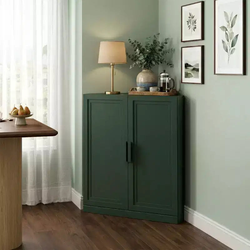 Dovelina Eckschrank mit verstellbaren Einlegeböden, Anrichte, Buffet, Weinschrank, Küchen- und Esszimmerschrank mit Holztüren – 31H x 31W, 36H x 31W