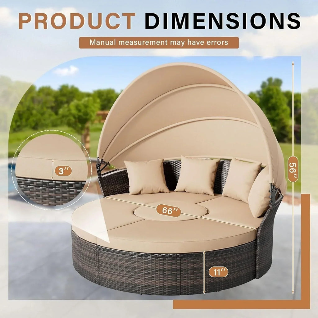 Nuon 4-teilige/5-teilige Outdoor-Garten-Sitzgruppe, Rattan-Tagesbett-Set mit Überdachung von Havenside Home