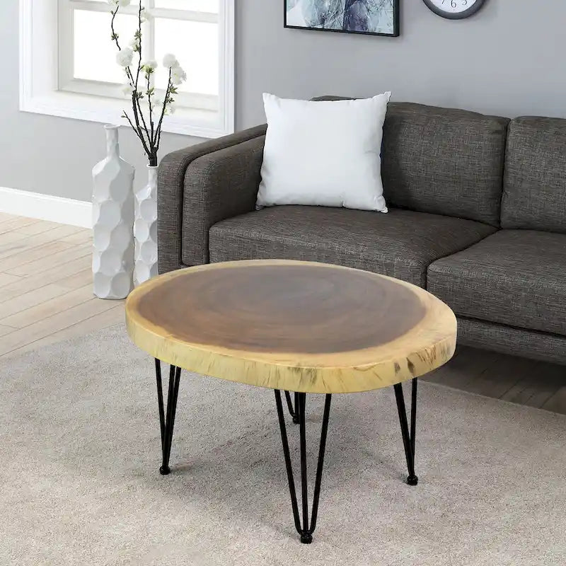 Natürlicher Massivholz Couchtisch Beistelltisch, rund