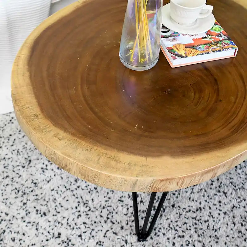 Natürlicher Massivholz Couchtisch Beistelltisch, rund