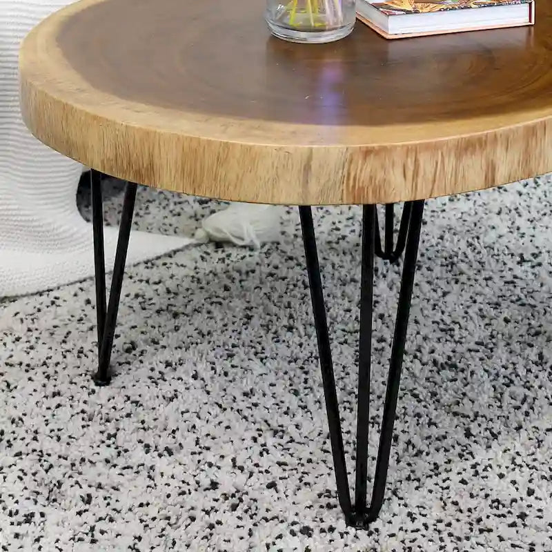 Natürlicher Massivholz Couchtisch Beistelltisch, rund