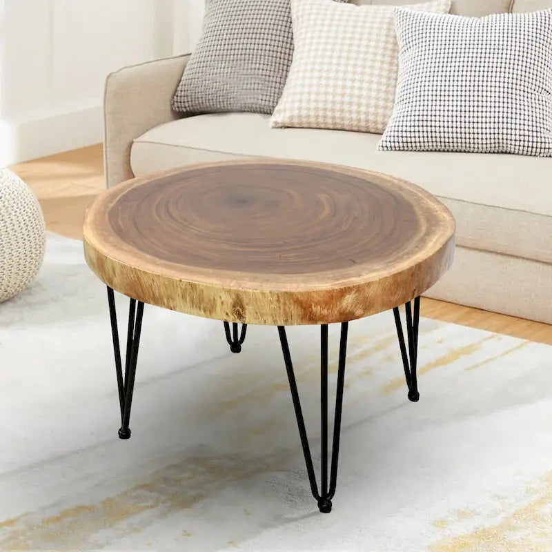 Natürlicher Massivholz Couchtisch Beistelltisch, rund