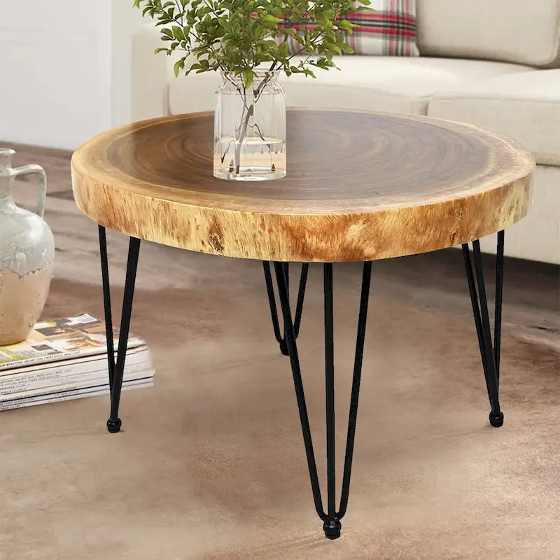 Natürlicher Massivholz Couchtisch Beistelltisch, rund
