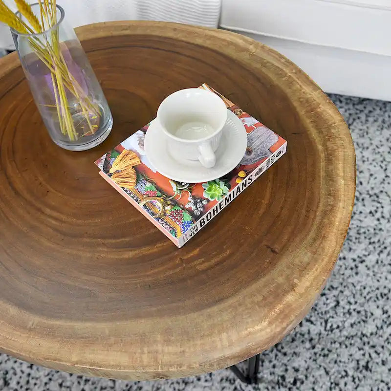 Natürlicher Massivholz Couchtisch Beistelltisch, rund