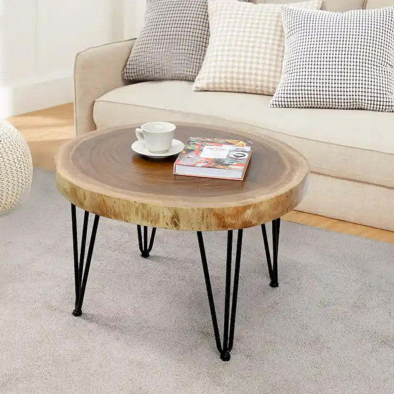 Natürlicher Massivholz Couchtisch Beistelltisch, rund