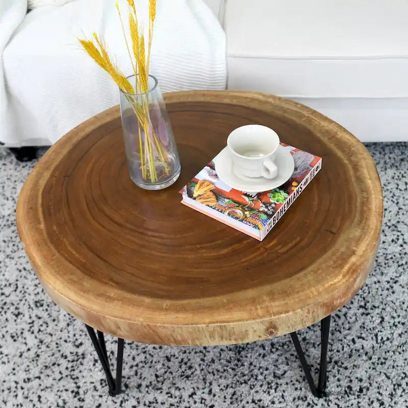 Natürlicher Massivholz Couchtisch Beistelltisch, rund