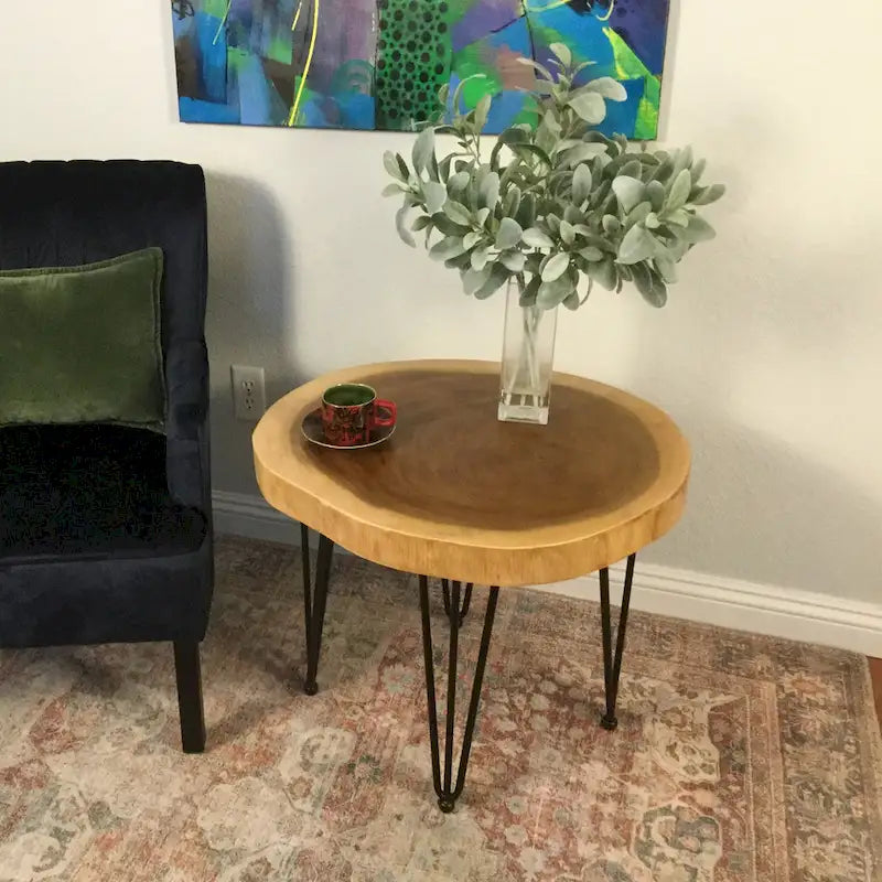 Natürlicher Massivholz Couchtisch Beistelltisch, rund