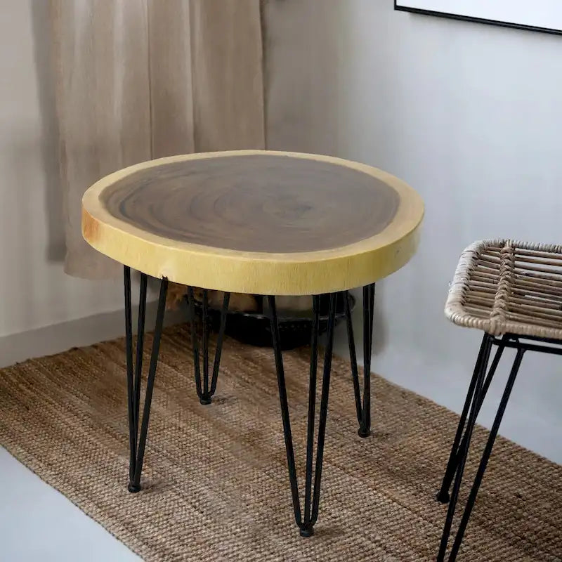 Natürlicher Massivholz Couchtisch Beistelltisch, rund