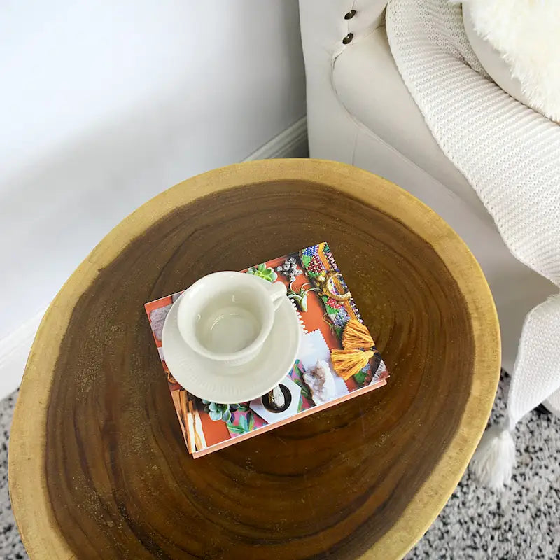 Natürlicher Massivholz Couchtisch Beistelltisch, rund