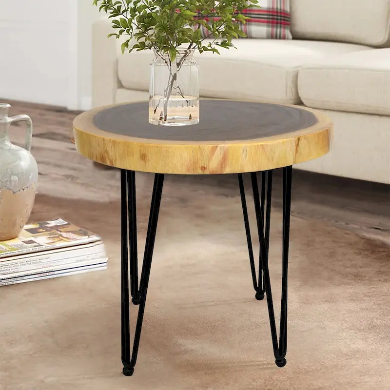 Natürlicher Massivholz Couchtisch Beistelltisch, rund