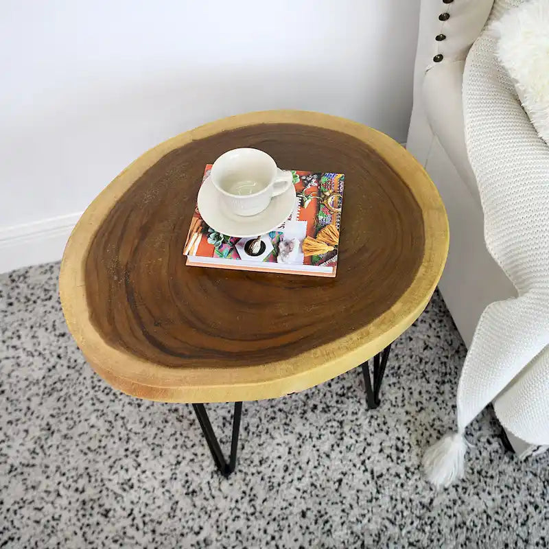 Natürlicher Massivholz Couchtisch Beistelltisch, rund