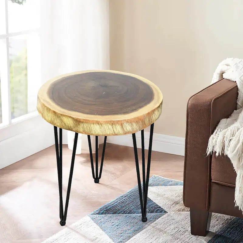 Natürlicher Massivholz Couchtisch Beistelltisch, rund
