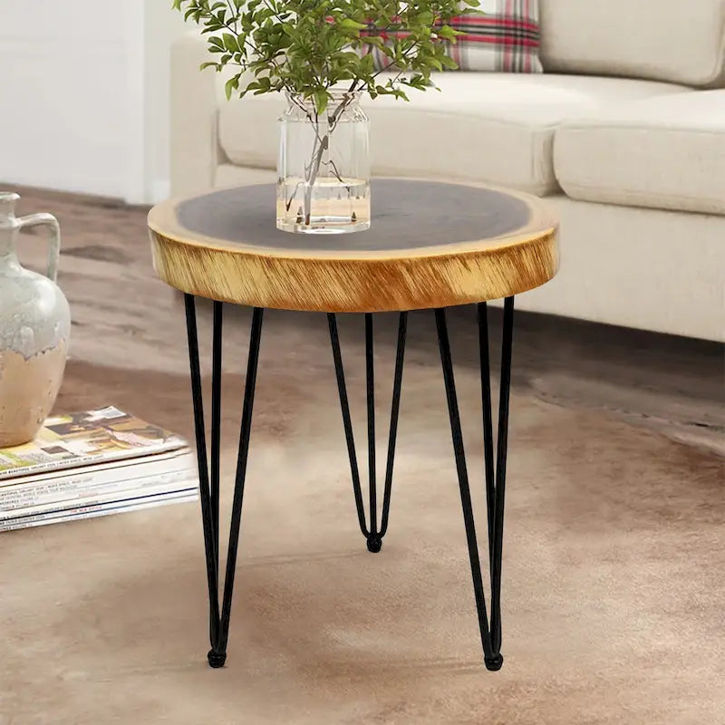 Natürlicher Massivholz Couchtisch Beistelltisch, rund