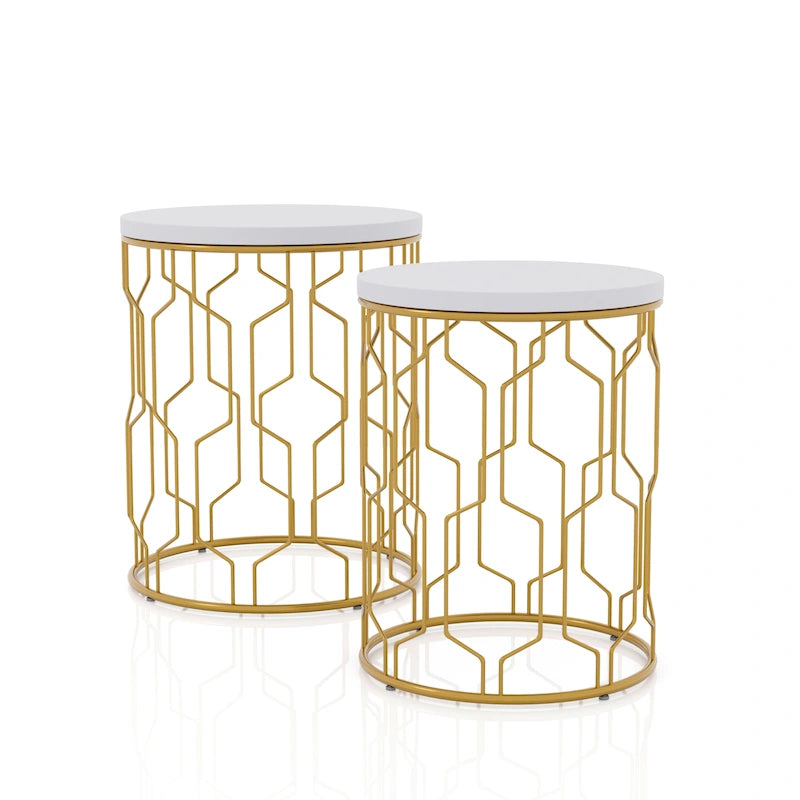 Quarn Modernes zweiteiliges Set aus 16-Zoll-Stahl-Rundnesting-Tischen von Furniture of America