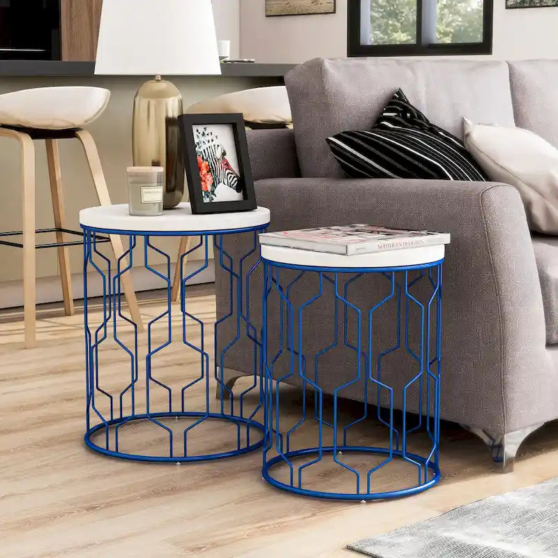 Quarn Modernes zweiteiliges Set aus 16-Zoll-Stahl-Rundnesting-Tischen von Furniture of America