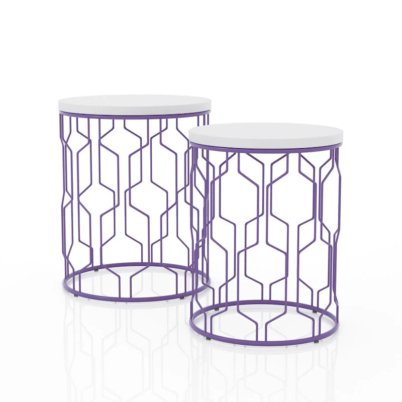 Quarn Modernes zweiteiliges Set aus 16-Zoll-Stahl-Rundnesting-Tischen von Furniture of America