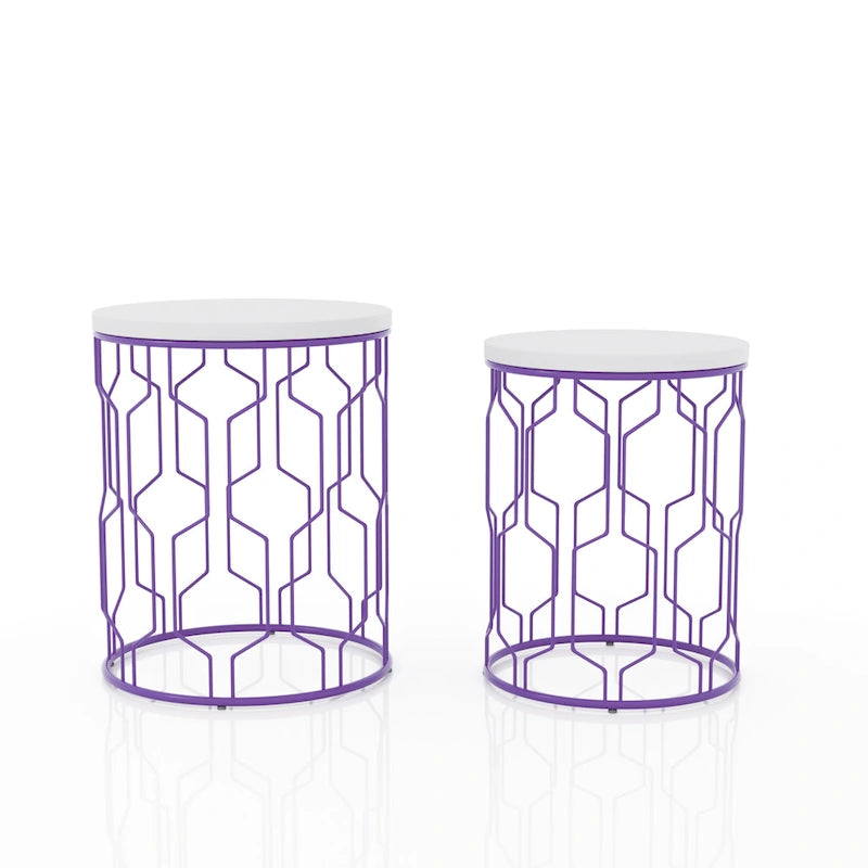 Quarn Modernes zweiteiliges Set aus 16-Zoll-Stahl-Rundnesting-Tischen von Furniture of America