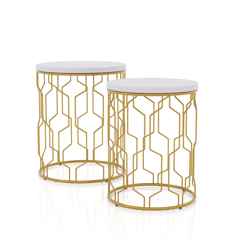 Quarn Modernes zweiteiliges Set aus 16-Zoll-Stahl-Rundnesting-Tischen von Furniture of America