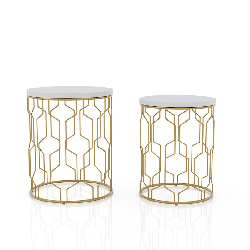 Quarn Modernes zweiteiliges Set aus 16-Zoll-Stahl-Rundnesting-Tischen von Furniture of America