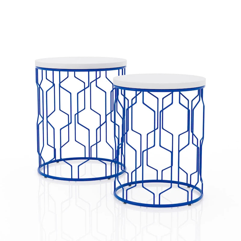 Quarn Modernes zweiteiliges Set aus 16-Zoll-Stahl-Rundnesting-Tischen von Furniture of America