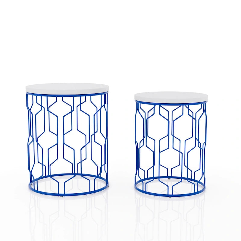 Quarn Modernes zweiteiliges Set aus 16-Zoll-Stahl-Rundnesting-Tischen von Furniture of America
