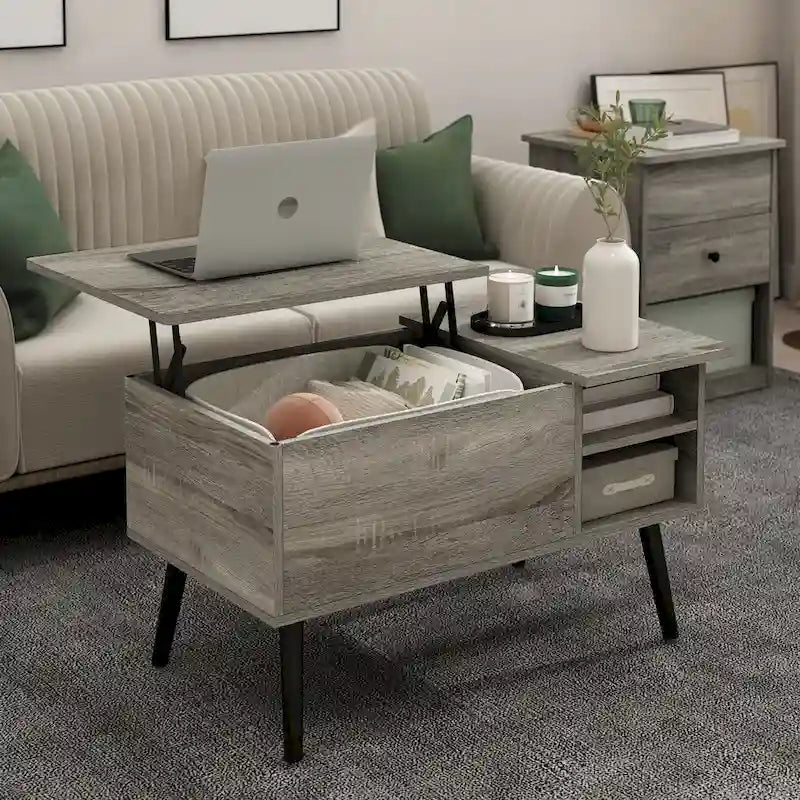 Furinno Jensen Couchtisch mit Hebeplatte und Holzbeinen