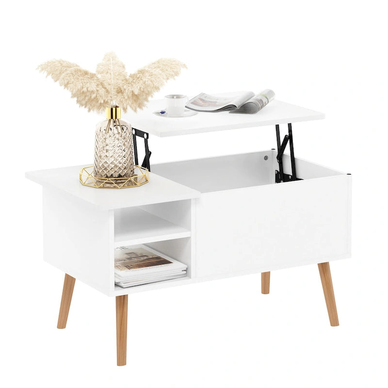 Furinno Jensen Couchtisch mit Hebeplatte und Holzbeinen