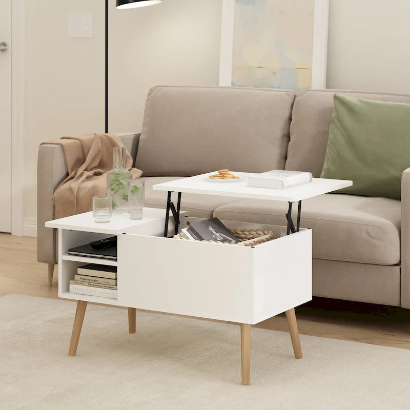 Furinno Jensen Couchtisch mit Hebeplatte und Holzbeinen