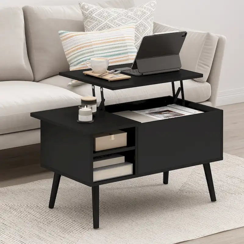 Furinno Jensen Couchtisch mit Hebeplatte und Holzbeinen