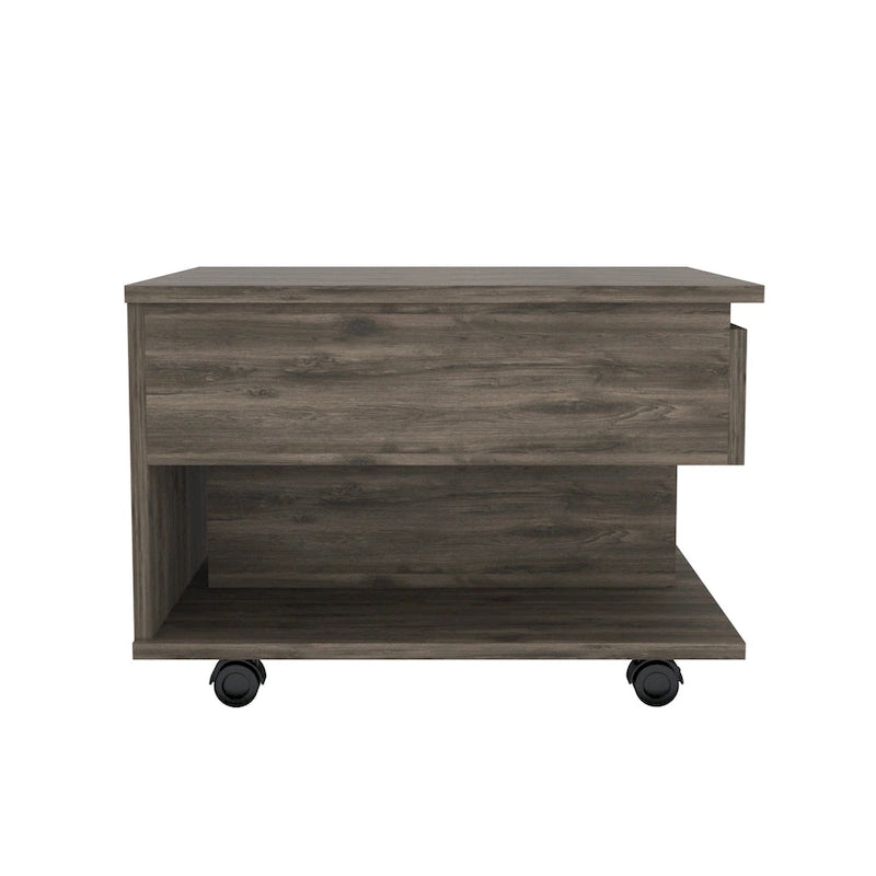 22 Couchtisch mit Hebeplatte und Schublade, rechteckig, aus dunkelbraunem Holzwerkstoff – 15,3 H x 21,6 B x 19,6 T