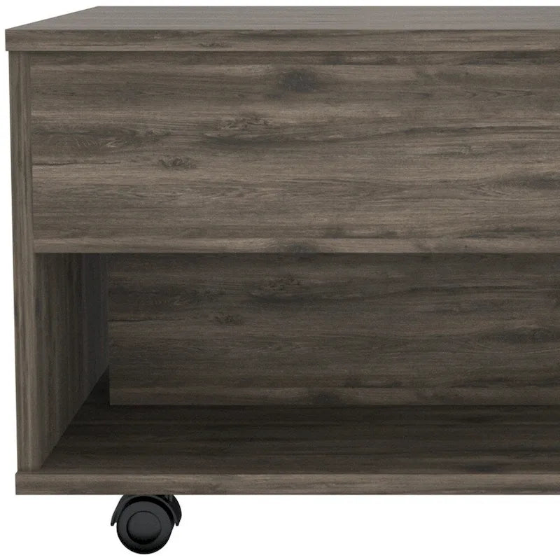 22 Couchtisch mit Hebeplatte und Schublade, rechteckig, aus dunkelbraunem Holzwerkstoff – 15,3 H x 21,6 B x 19,6 T